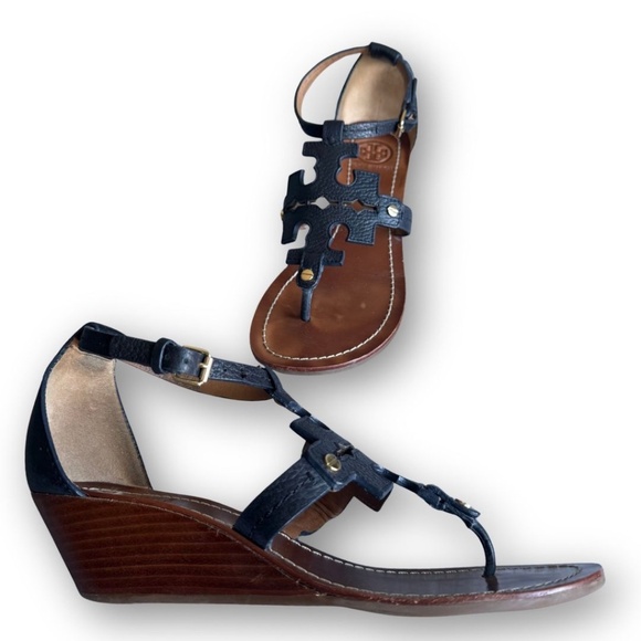 Tory Burch Chandler Wedge 50MM Wedge Sandal Black Size 8 in Box with Dust Bag - Picture 3 of 14